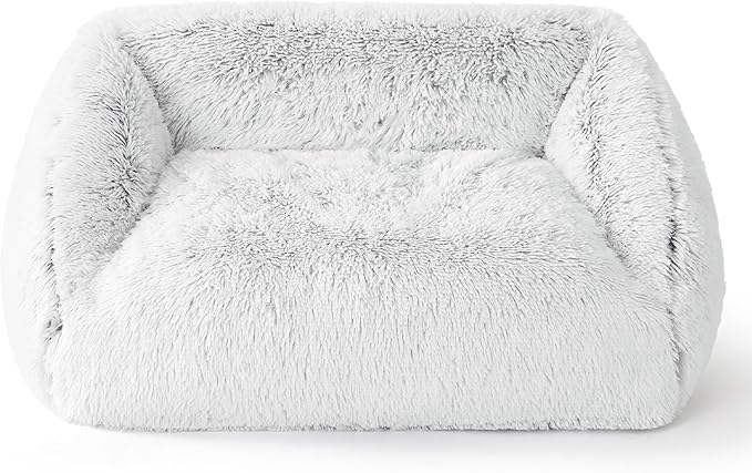 Lesure Cute Cat Couch Bed - Furry Indoor Cat Sofa Large, Washable Calming Small Dog Beds for Puppy with Fashion Design, 26x21x9inches, Gery