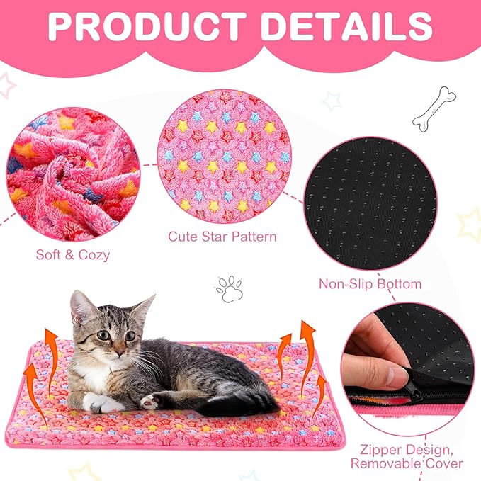 2 Pack Self Warming Cat Bed Pet Self Heating Pad Cat Warming Bed Mat Thermal Cat Mat Washable Reflects Body Heat Removable Cover for Indoor Outdoor Feral Pet (Little Star,20 x 28 Inch)