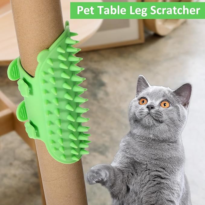 2PCS Cat Self Groomer Brush, Adjustable Cat Face Scratcher Silicone Cat Combs Cat Massager for Climbing Frames Table Legs Long and Short-Haired Kitten Cats(Green)