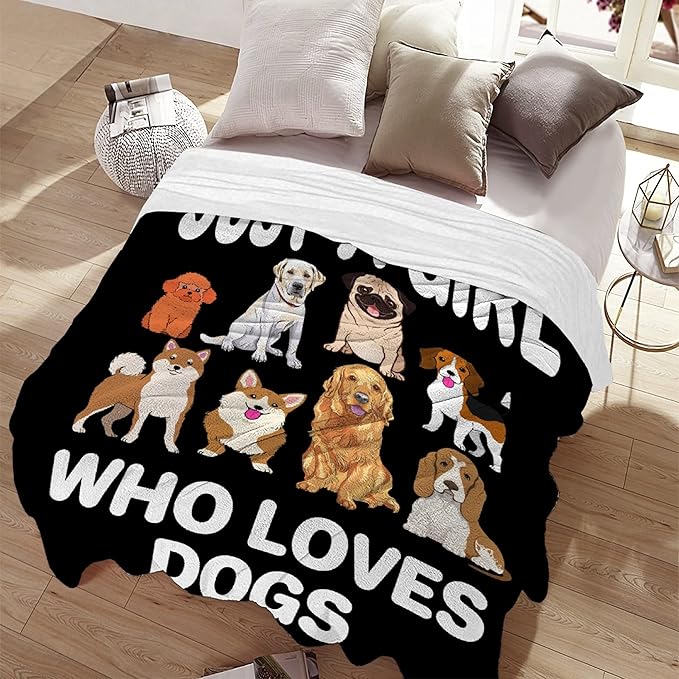 Dog Blanket Puppy Plush Gift for Girls Kids Dogs Animals Lover Throws Comfy Lightweight Quilt Cute Puppies Pet Sheet Soft Flannel Blankets for Couch Chair Halloween Christmas-60x80 Inches