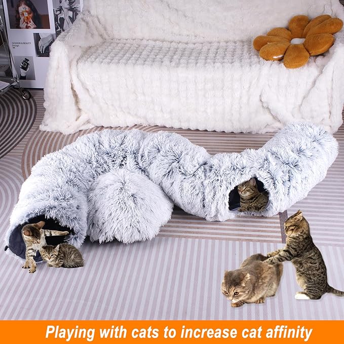 Cat Tunnel Bed for Indoor Cats，Large cat Donut Tunnel 3 Forms Peekaboo cat cave with Washable Cushion Multifunctional Cat Toys for Cats Rabbit,Cat Bed + Cat Tunnel+Cat Toys (Cat Tunnel Bed no Plush)