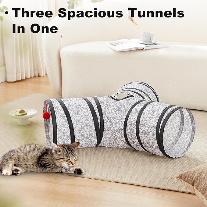 Love's cabin Cat Tunnel Tube Cat Toys 3 Way Collapsible, Cat Tunnels for Indoor Cats，Kitten Tunnel Bored Pet Cat Play Tunnel with Peek Hole Toy Ball for Cat, Kitty, Kitten, Rabbit, Puppy Grey Coin