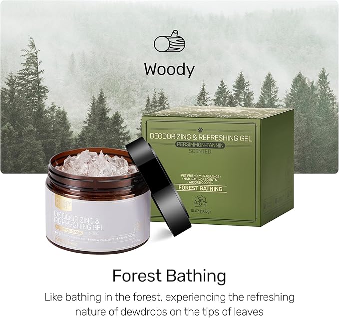 Furry Purr Cat Litter Deodorizer, Litter Box Deodorizer Gel, Forestbathing Scent Beads, Pet Odor Eliminator for Home, Natural Persimmon-Tannin Ingredients, Long-lasting, 10 oz