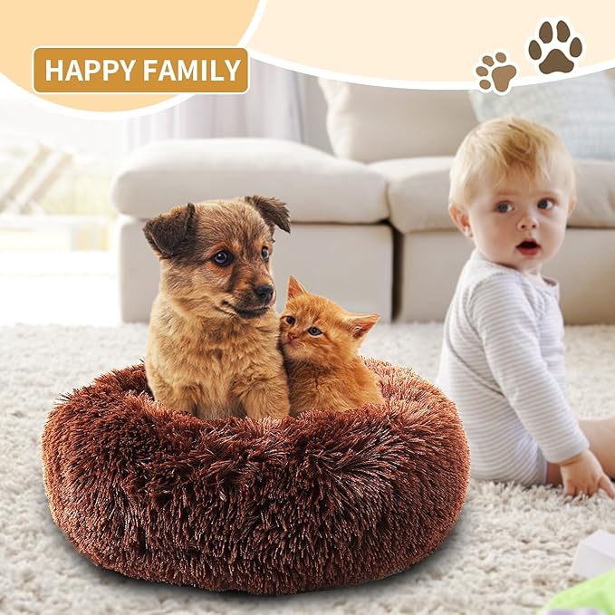 Dog Bed Comfiest Indoor Calming Waterproof Bedding Washable Fluffy Chew Proof Self Warming Cozy for Small Pets at Home Coffee