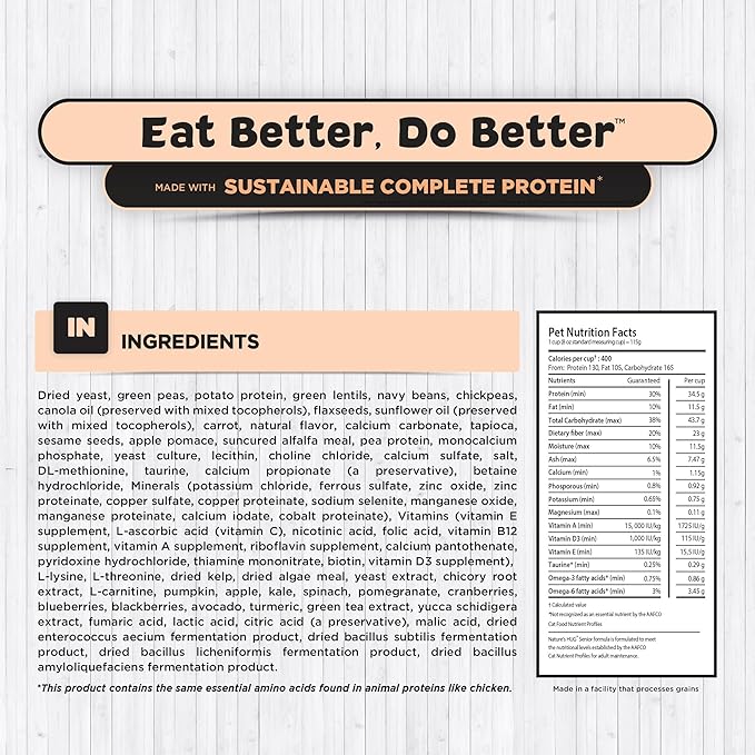 Nature's HUG Dry Cat Food, for Senior-All Breeds, 10 lb. Bag, Just Like Chicken Recipe, Grain Free & Hypoallergenic, Supports Microbiome Health, Sustainable Complete Protein & Balanced Nutrition