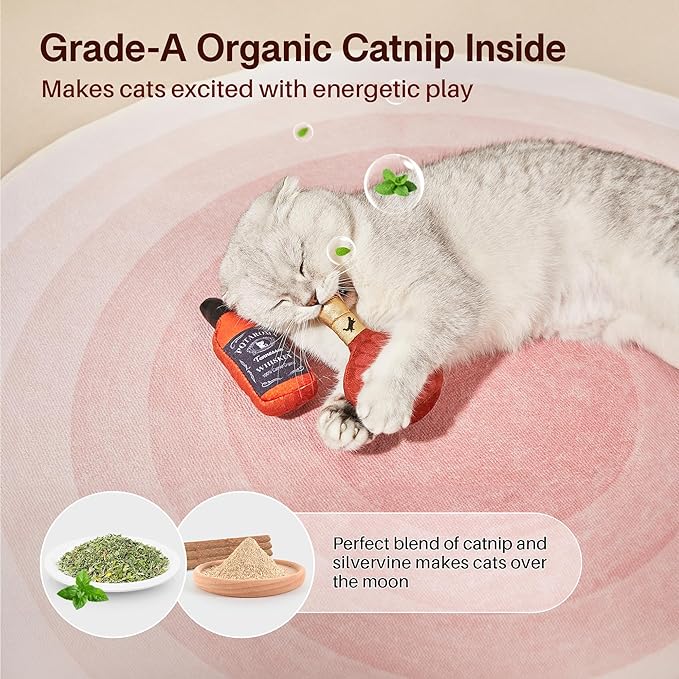 Potaroma Liquor-Simulation Cat Toys 2Pcs Catnip Crinkly Sound Toy, Durable Kitten Bite Kicker Toys, Indoor Feline Exercise 4.5 Inches for All Breeds