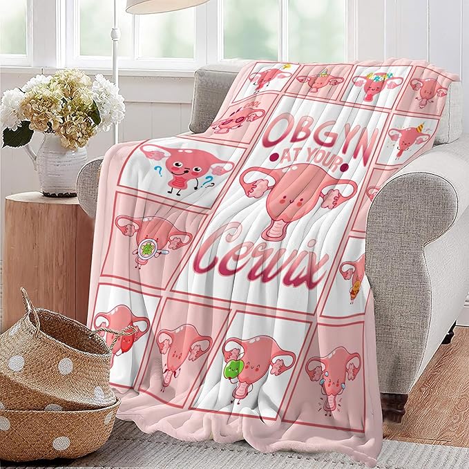 Cervix Uterus Blanket OBGYN at Your Cervix Throw Blanket All Season Ultra Soft Cozy Fleece Hysterectomy Gifts Fuzzy Plush Bedding Blankets Hysterectomy Recovery Gifts for Girls Women 80"x60"