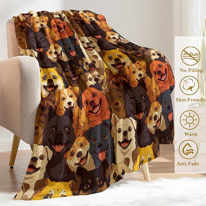 Lovely Dog Blanket Plush Flannel Throw Blanket - Ultra Soft & Warm, Comfy & Lightweight - Perfect for Couch, Travel, Bedroom, Bed, Living Room - Cozy, Fuzzy Gift 50in×60in