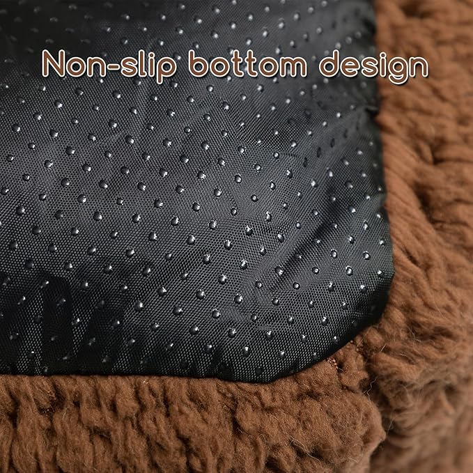 Hollypet Sherpa Fleece Dog Bed, Self-Warming Pet Bed for Small-Sized Dogs Cats Sleeping Bag Cushion, Rectangular Pet Bed, Brown