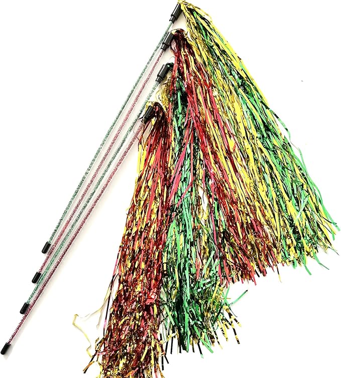 IUHKBH Cat Wands, 4 PCS Interactive Cat Teaser Wand with Long Tassel and Bell Cat Tassel Toys for All Breed Sizes