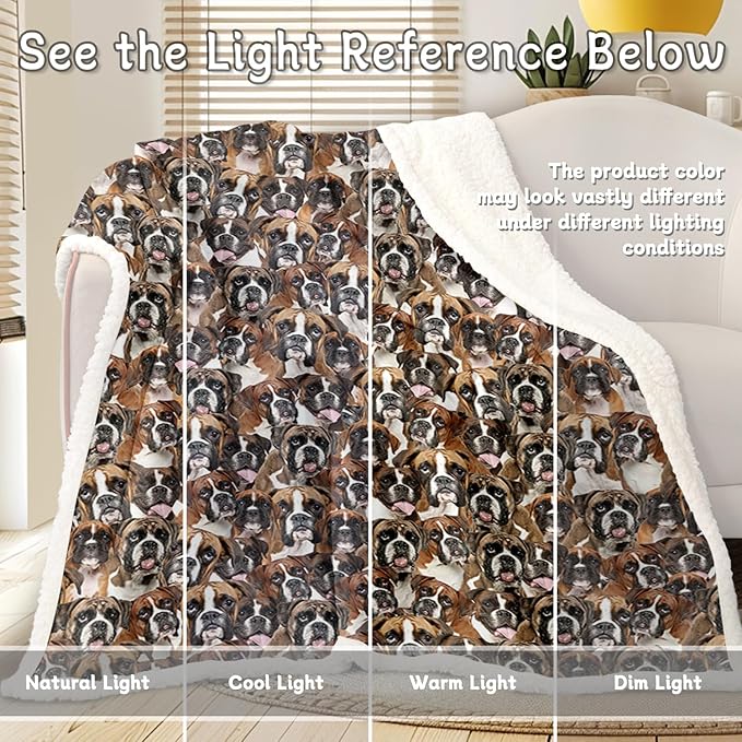 BlessLiving Boxer Blankets Super Soft Fuzzy Dogs Blanket for Kids Adults Cute Puppy Fleece Blanket Reversible Animal Brown Sherpa Throw Thick Lightweight Cozy Plush Blankets (White Boxer,Twin,60"x80")