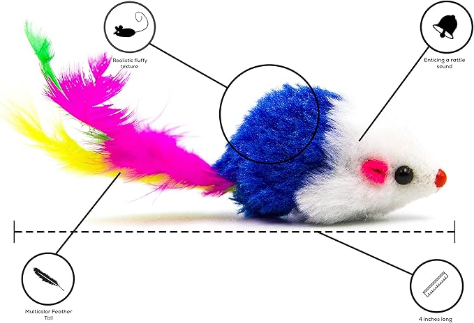 Fluffy Cheezers Interactive Catch Play with Rattle Sound Mice Toys for Cats, Box of 20 Mice – Perfect for Pet’s Lovers