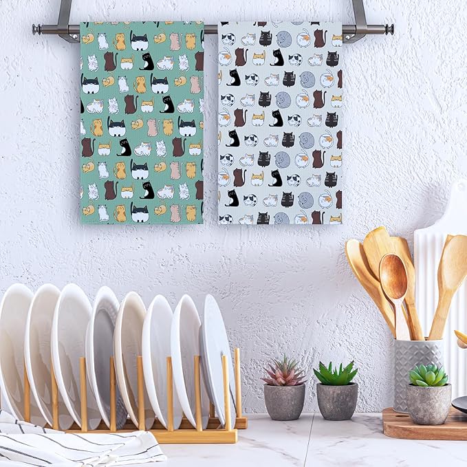 Greatingreat More Cat Towels Funny Kitchen Towels Waffle Soft Cute Kitchen Dish Hand Towels Cat Lovers Absorbent Hostess Decor Bath Towels Housewarming Gift Set of 2