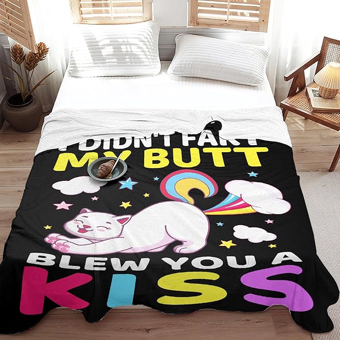 Cat Blanket Funny Gift for Girl Boys Kids Soft Flannel Throw Comfy Cozy Blankets for Teen Birthday Bed Sofa-50"x60"