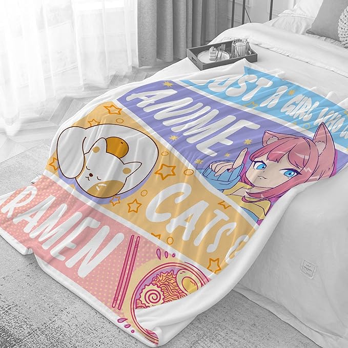 Kawaii Anime Decor Flannel Blanket for Girls - Anime Lover Gift, Luxurious Warm & Cozy, 50x60 Inch, Perfect for Teen/Travel
