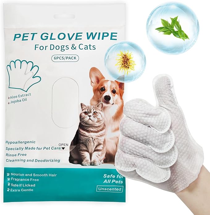Dog Wipes Cleaning deodorizing, Extra Thick Dog Wipes, Dog Washing Gloves for Daily pet Care and Travel, 6 PCS (Green Packaging, Standard Thickness)
