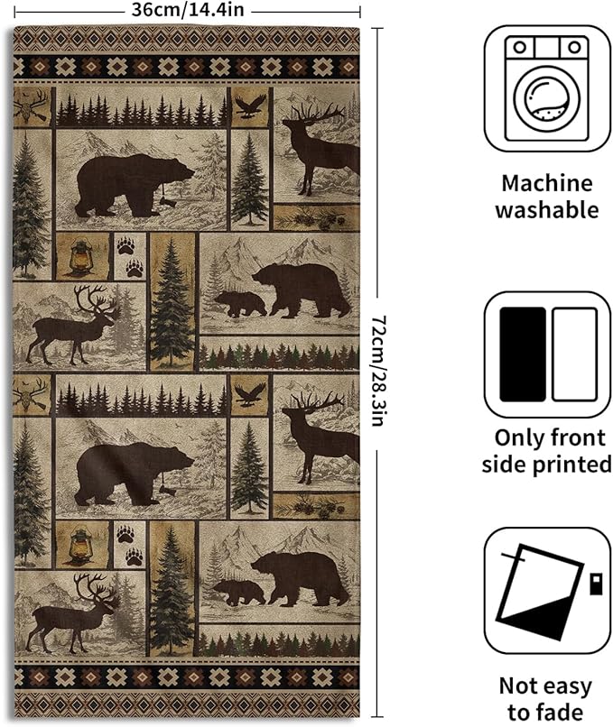 Giwawa Forest Bear Deer Hand Towels Set of 2 Woodland Wildlife Decorative Face Towels Soft Absorbent Dish Wash Cloth for Kitchen Bathroom Hotel
