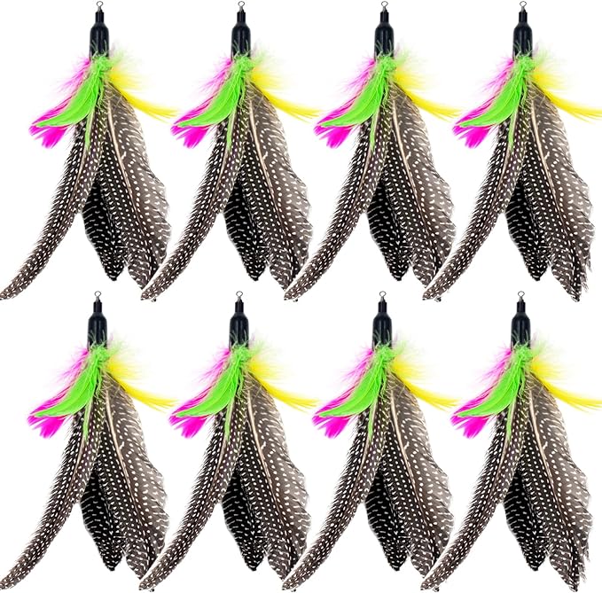 Cat Feather Toys Refills Da Bird Feather Cat Toy, 8 PCS Natural Da Bird Feathers Refill, Cat Wand Replacement Feather for Cat Toys (D)