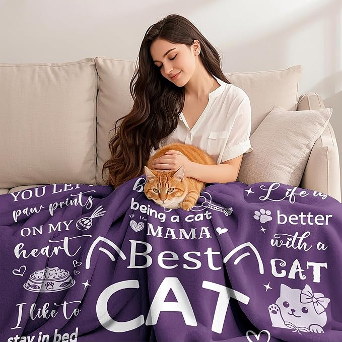 Cat Mom Gifts Blanket for Women, Cat Mom Throw Blankets for Women Soft Flannel Blanket 50"x40" Cats Themed Gifts for Cats Lovers