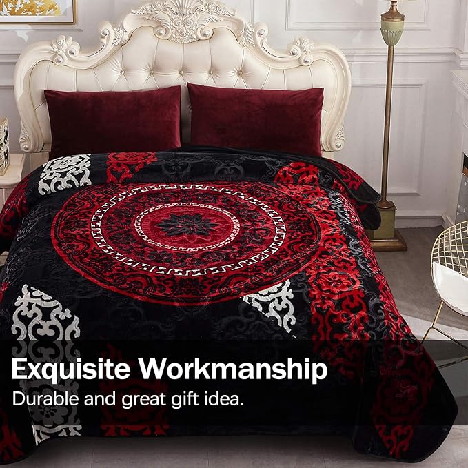JML Fleece Blanket King Size, Heavy Korean Mink, 85 X 95 Inches, 9 Lbs, Soft and Warm, Thick Raschel Printed Mink Blanket for Autumn, Winter, Bed, Home, Gifts, Printed Pattern