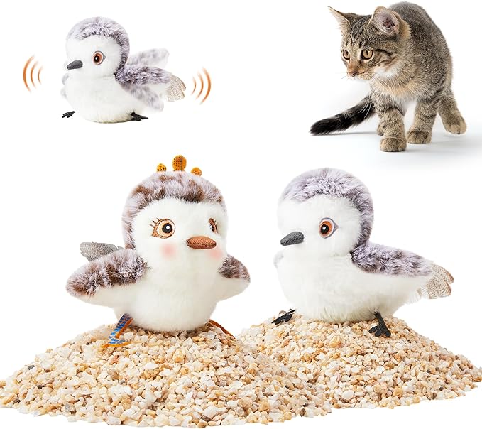 Potaroma Cat Toys 2 Pcs Flapping Sandpiper Pair-Mate, Lifelike Birds Chirp, Chargeable Touch Activated Kitten Toy Interactive Cat Kicker Exercise, Catnip Toys for All Breeds