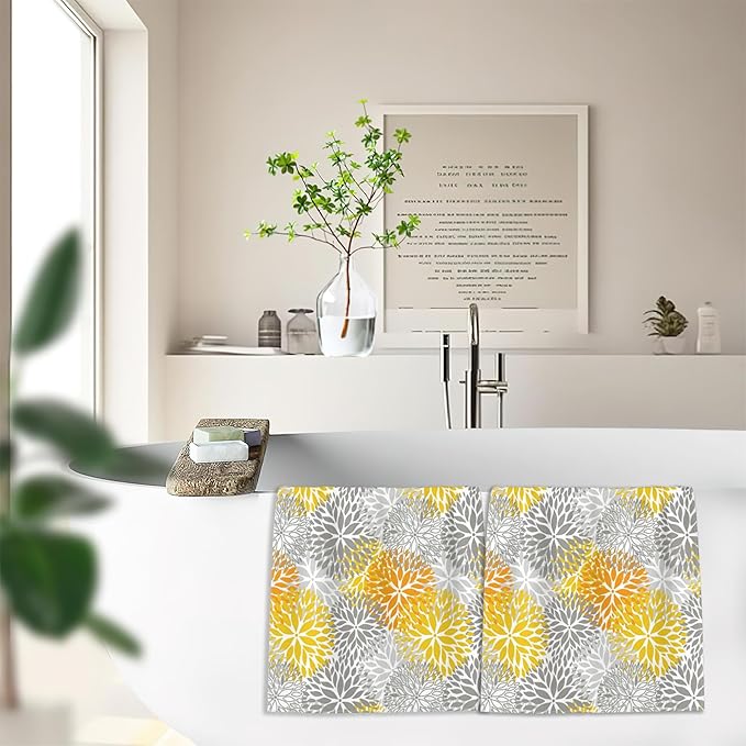Orange and Grey Flowers Bath Hand Towels for Bathroom Decorative,Dehlia Flowers Soft Absorbent Hand Towels for Kitchen Home Gym Beach 16"x24"