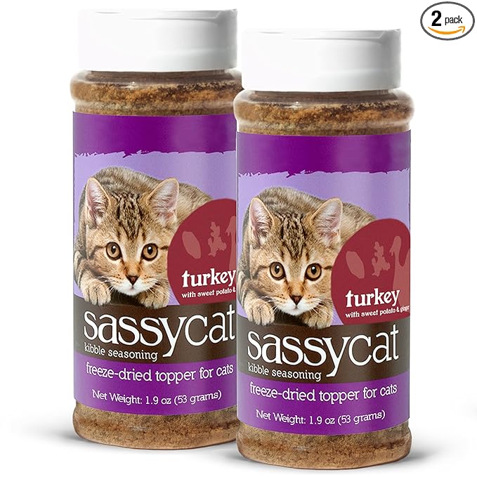 Herbsmith Sassy Cat Kibble Seasoning – Freeze Dried Turkey – Cat Food Topper for Picky Eaters – Turkey, Sweet Potato, Ginger [Bundle x2]