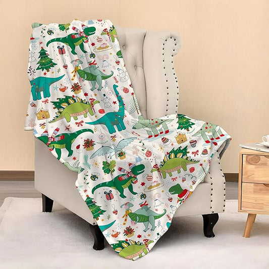 Cute Christmas Dinosaur Blanket Kids Blanket Flannel Lightweight Throw Blankets Gifts for Boys Girls Adults 60"x50"