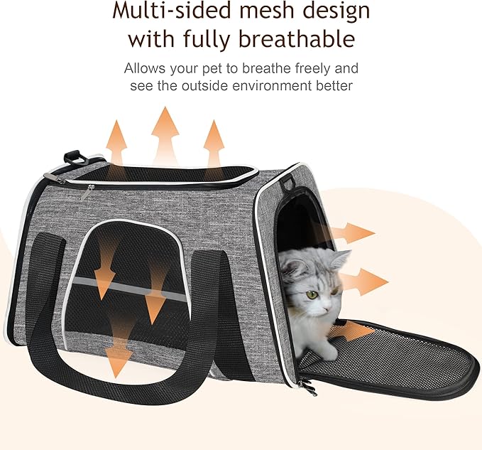 HiCaptain Soft Cat Carrier with Top Mesh Window - Pet Carrier Breathable for Medium Cats and Small Dogs Puppies up to 15 lb (Gray)