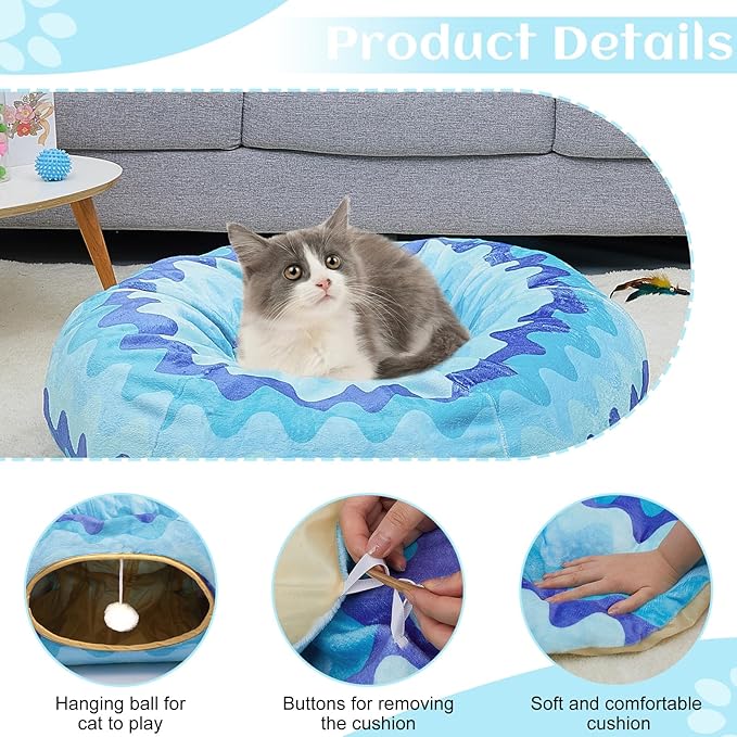 Bienbee Cat Tunnel Bed, S-Shape Foldable Cat Tunnel for Indoor Cats Large, Peekaboo Playmate for Guinea Pig Rabbit