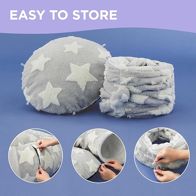 Lesure Cat Tunnel Bed for Indoor Cats - Cute Cat Donut Tunnel with Washable Circle Cushion, Round Pet Play Tunnel Toy for Kitten/Puppy/Rabbit, Grey