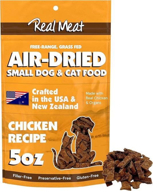 Real Meat Air Dried Cat Food & Dog Food w/Real Chicken - 5oz of USA-Crafted Grain-Free Dry Dog & Cat Food Sourced from Free-Range, Cage-Free Chicken - All Natural, High Protein Pet Food