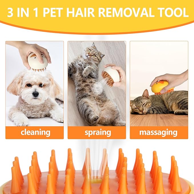 3 in 1 Cat Steam Brush for Shedding Spraing Cleaning and Massaging Dog Pet Hair Brush (White)