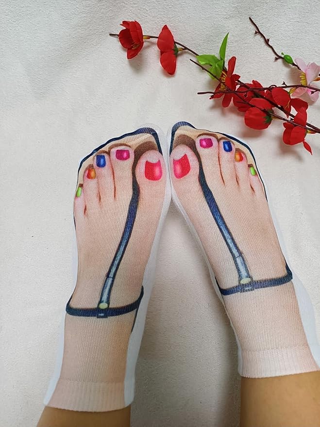 3D Manicure Print Socks Funny Flip Flop Socks 3D Pattern Socks Sandal Socks Low Cut Ankle Silly Socks- A Gag Gift