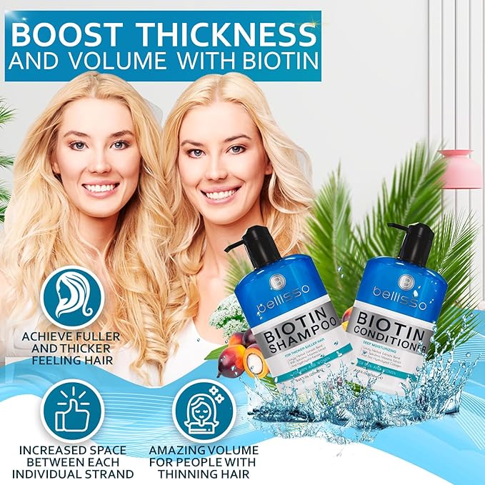 Biotin Shampoo and Conditioner Set - Sulfate and Paraben Free Treatment for Men and Women - Hair Thickening Volumizing Products to Help Boost Thinning Hair with Added Keratin