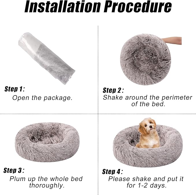 Calming Dog Bed, Dog Beds Fits up to 25 lbs Pets, Fluffy Donut Dog & Cat Bed Washable, Round Anti Anxiety Dog Bed, Small Dog Bed with Non-Slip Bottom (Coffee, 24" x 24")