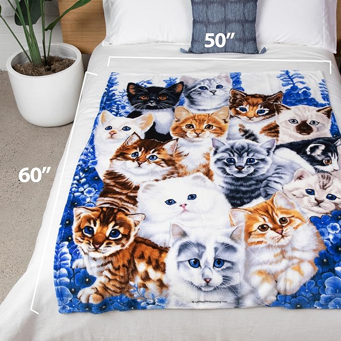 Dawhud Direct Collage Kitten Fleece Blanket for Bed, 50" x 60" Cute Fleece Throw Blanket for Girls, Women, Men and Kids - Super Soft Plush Cat Blanket Throw