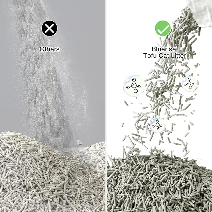 BLUERISE Tofu Cat Litter 6LB×2Bags Natural Cat Litter Flushable Toilet Quick Clumping Dust Free Odor Control Kitty Litter(Activated Carbon 12LB)