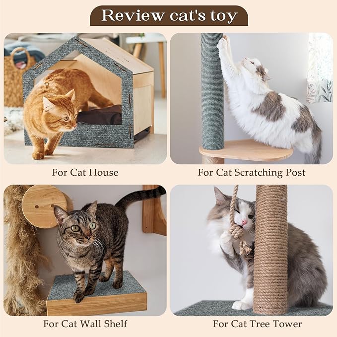 Cat Scratching Mat, 78.7"x15.7" Cat Carpet Self-Adhesive Carpet Mat Trimmable Replacement for Cat Tree, Cat Wall Scratcher, Cat Scratching Post, Shelf Shelves Couch Furniture DIY Protector, Light Grey