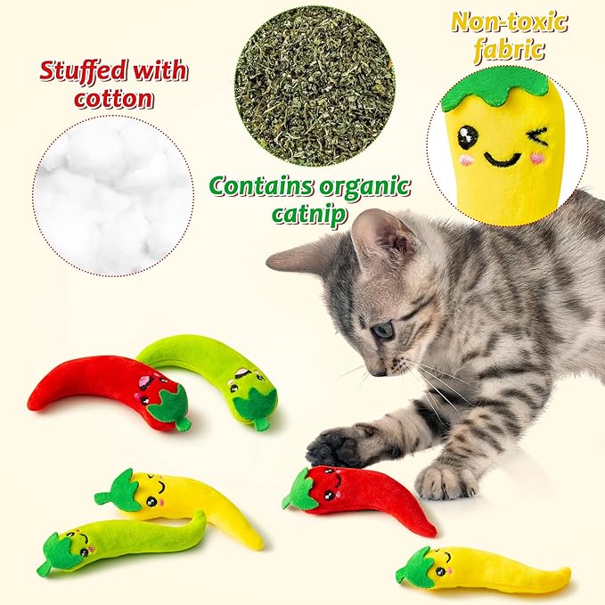 MALLMALL6 6Pcs Chili Catnip Toys for Cat, Indoor Cat Chew Bite Bunny Kick Plush Catmint Pet Toys Supplies for Cat Lover Gifts, Interactive Cat Kicker Toy Bite Resistant for Pet Presents