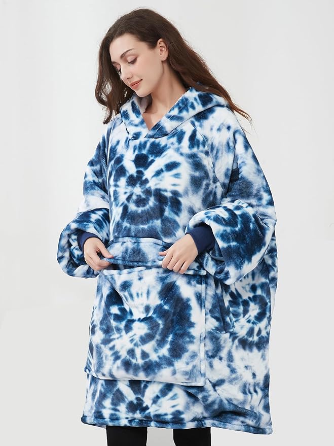 KFUBUO Wearable Blanket Hoodie for Adult Sherpa All Patterns Oversized Hoodie Sweatshirt Blanket with Pockets Birthday Gifts for Women Tie Dye