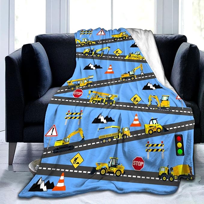 Cute Truck Construction Blanket Super Soft Flannel Throw Blankets Tractor Cars Blankets Bedding for Boys Girls Adults Gifts 80"x60"