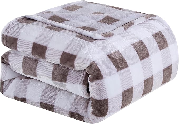 Elegant Comfort Velvet Touch Ultra Plush Christmas Holiday Buffalo Plaid Fleece Throw/Blanket-50 x 60inch, Buffalo Gray