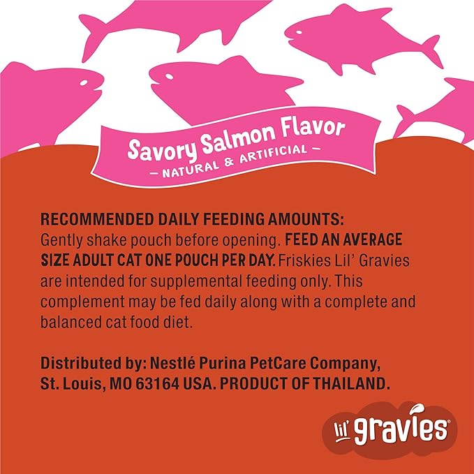 Purina Friskies Lil' Gravies Savory Salmon Flavor Cat Food Complement Lickable Cat Treats - (Pack of 16) 1.55 oz. Pouches