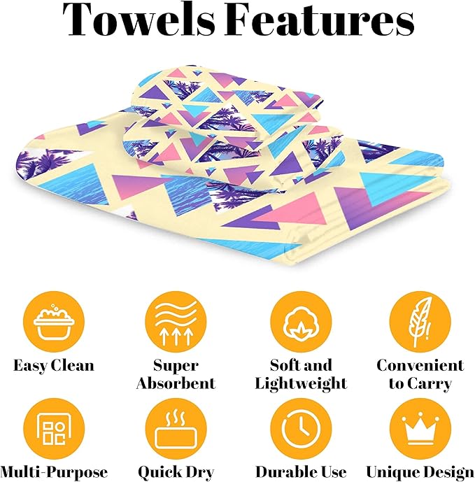 Summer 3 Piece Towel Bathroom Sets, 1 Bath Towel, 1 Washcloth, 1 Hand Towel, Cotton Fast Dry Soft Absorbent Towel Set for Home Kitchen Family