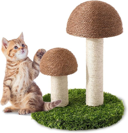 Cat Scratching Post - Mushroom Cat Scratcher Featuring with Natural Sisal Caps Scratch Pole and Sturdy Base for Kittens & Small Cats - Brown