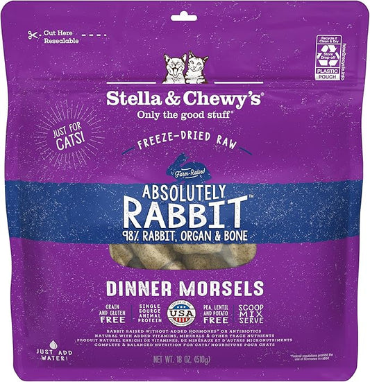 Stella & Chewy's Freeze-Dried Raw Cat Dinner Morsels – Grain Free, Protein Rich Cat & Kitten Food – Absolutely Rabbit Recipe – 18 oz Bag