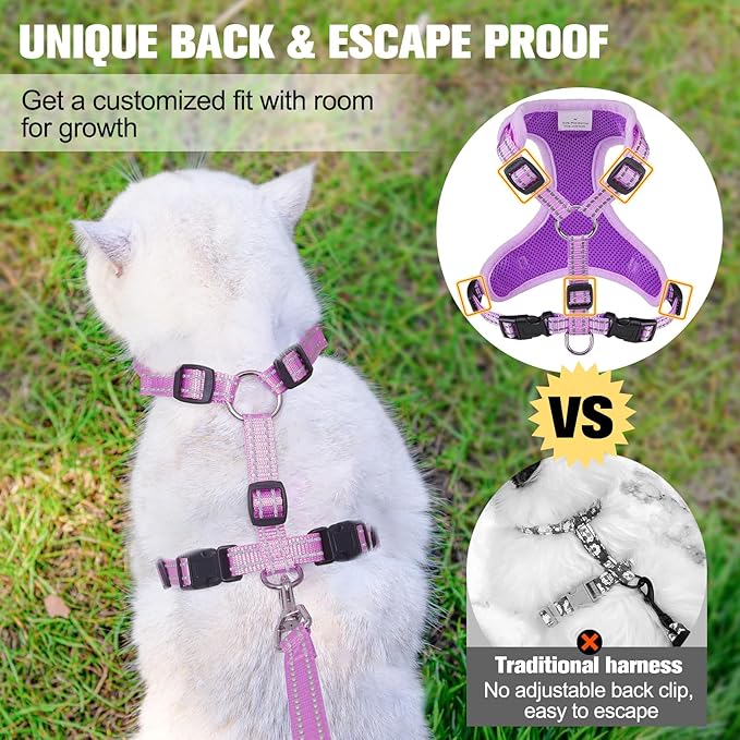 BEAUTYZOO Cat Harness and Leash Set for Walking Escape Proof, Neck Release Adjustable Harness for Kitten Puppy Small Medium Large Cats, Soft Cute Easy Control Small Cat Harness for Cats Boy and Girls