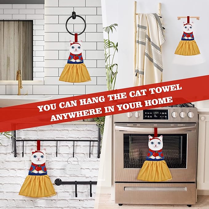 AGRIMONY Cat Funny Hand Towels - Super Absorbent Soft, Animal Print, White - Perfect for Bathroom & Kitchen, Decorative, Gift for Cat Lovers