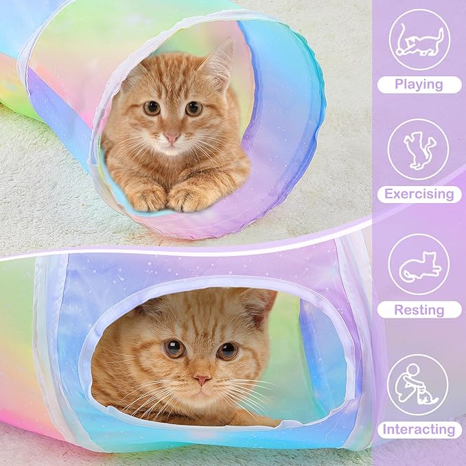 Cat Tunnels for Indoor Cats S-Shape Cat Tunnel Cute Cat Toys Foldable Cat Tube with Mouse Toy Funny Cat Stuff